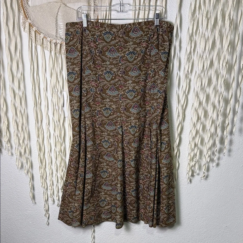 Peruvian Connection Jewel Tone Floral Kick Pleat Midi Length Cotton Skirt 16 - Picture 1 of 8